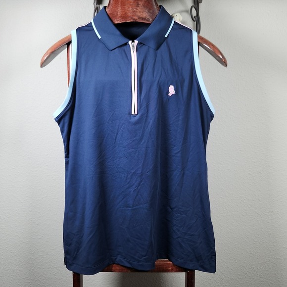 Peter Millar Tops - Peter Millar Golf/Tennis Polo Sleeveless Zip Neck Pink Trim Embroidered Logo Med